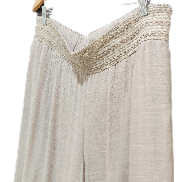 JM Collection Linen Look Wide Leg Pants, Tan, Womens XLP - Picture 3 of 9